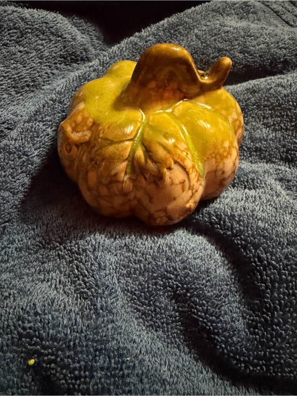 Handcrafted Ceramic Pumpkin Accent - Green and Brown